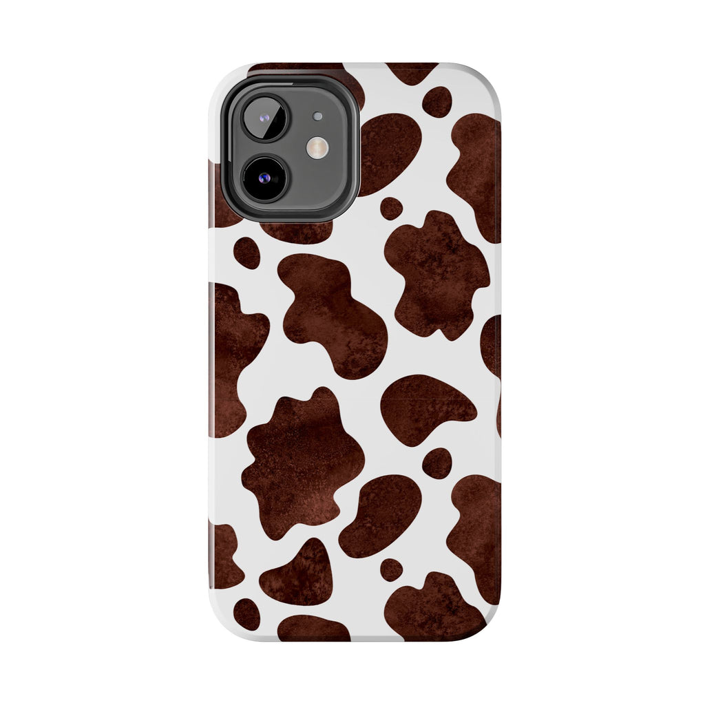 Brown Cow Print Tough Phone Case — Durable Animal Print Phone Cover