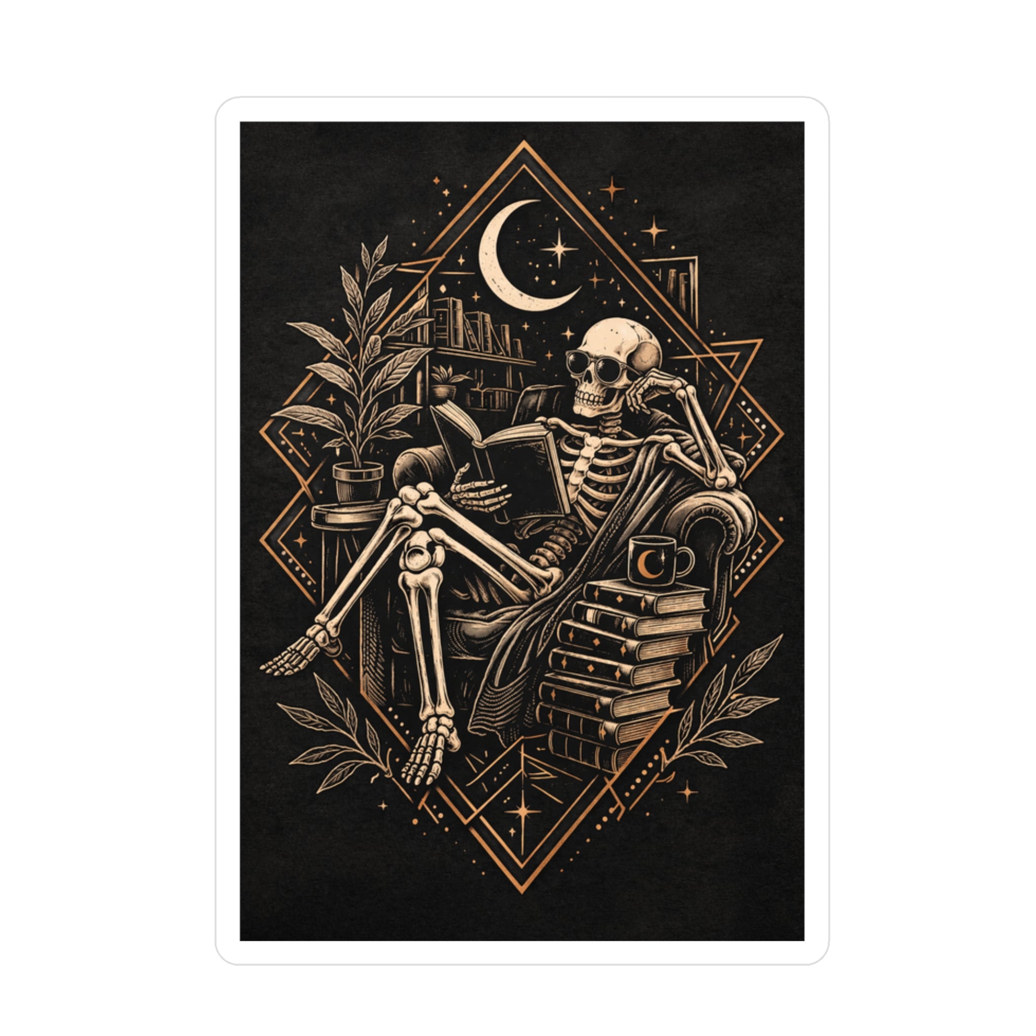 Skeleton Reading Book Stack Sticker | Kiss-Cut Vinyl Decal