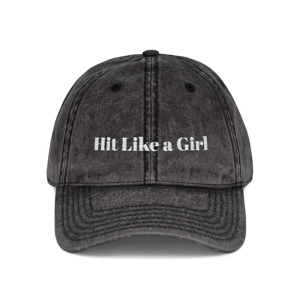 Vintage Embroidered Cap — 'Hit Like a Girl' Distressed Baseball Hat