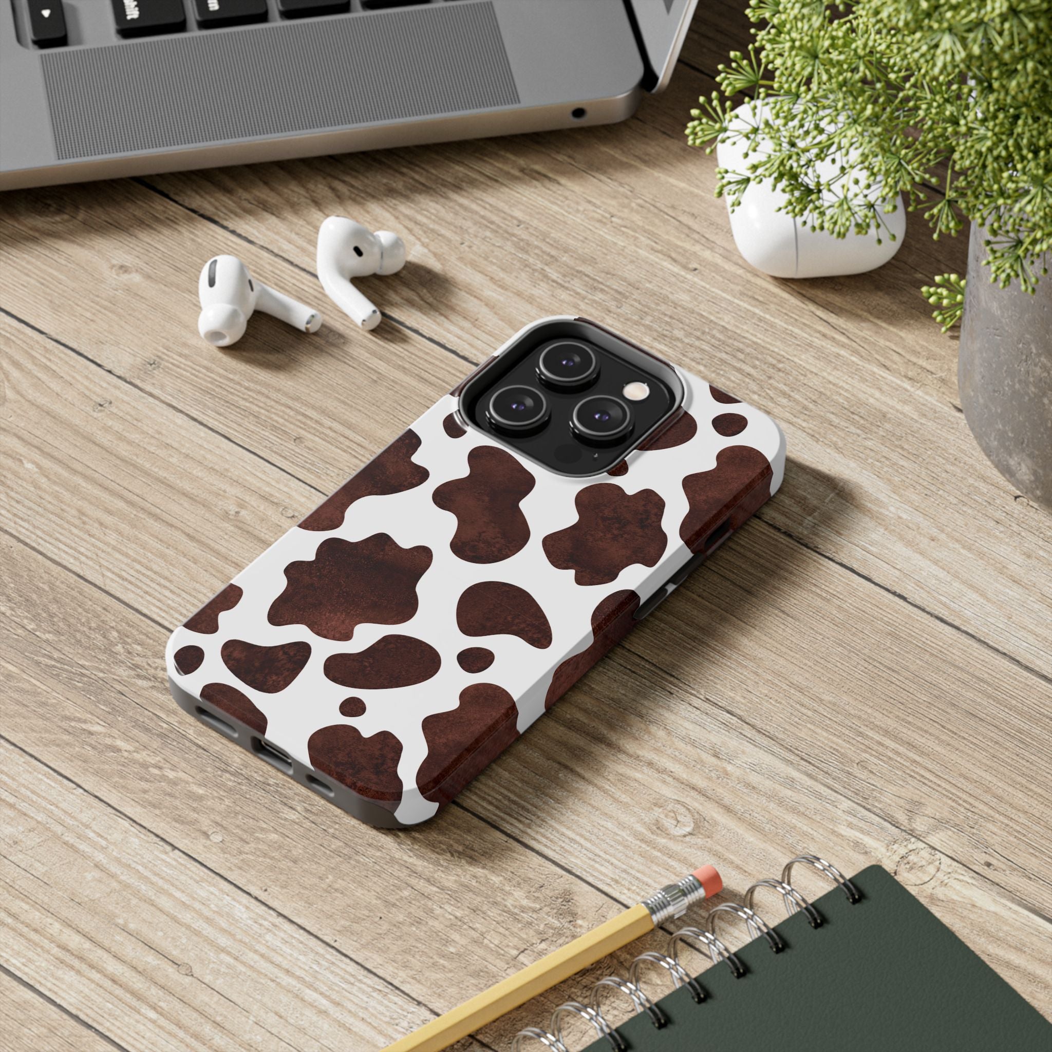 Brown Cow Print Tough Phone Case — Durable Animal Print Phone Cover