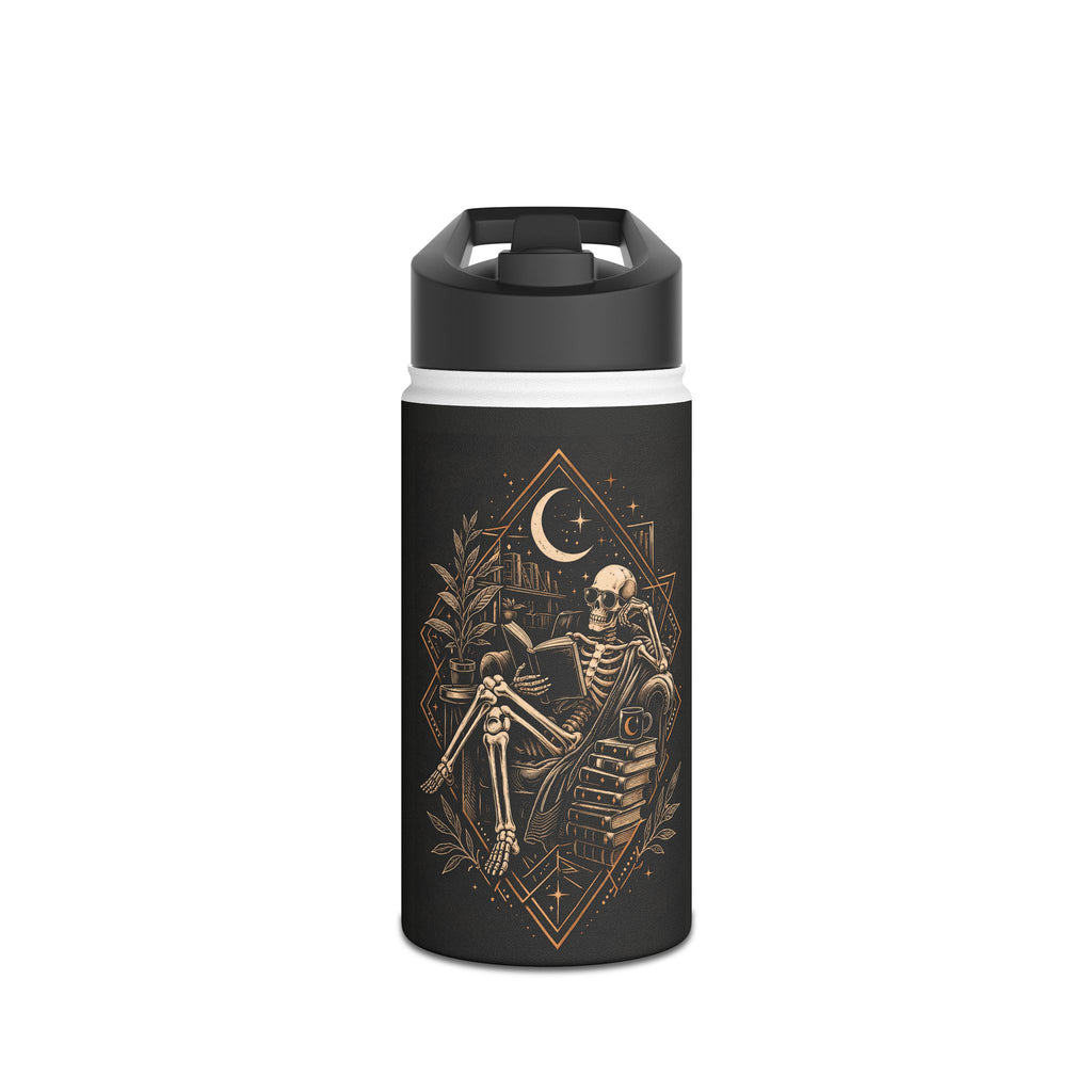 Skeleton & Moon Stainless Steel Water Bottle — Gothic Moonlit Skull Design