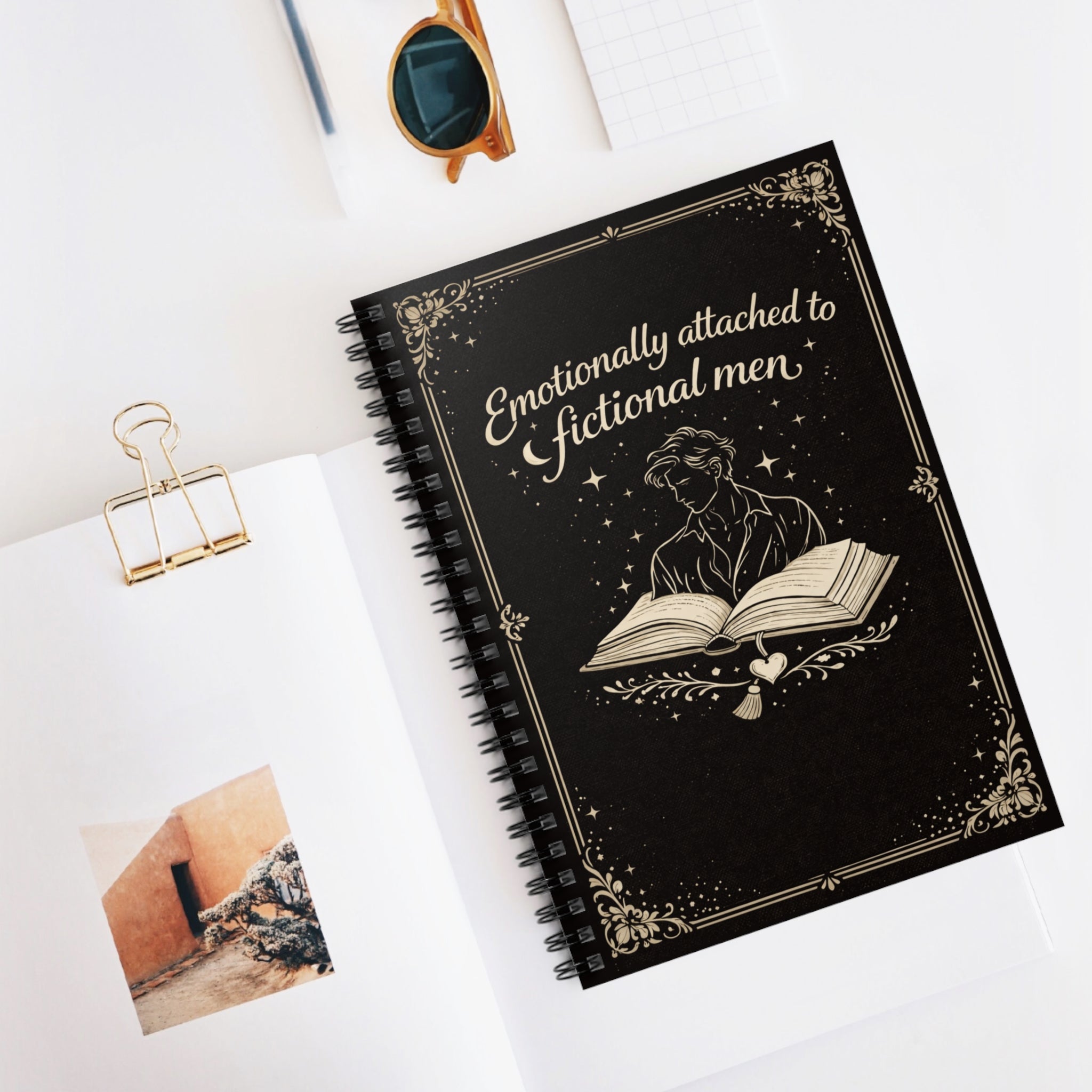 Emotionally Attached to Fictional Men Spiral Notebook — Ruled Journal for Book Lovers