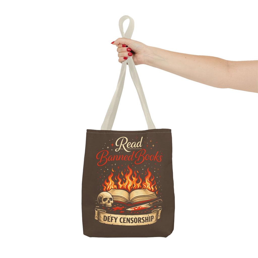 Tote — "Read Banned Books: Defy Censorship" Flame & Skull Graphic