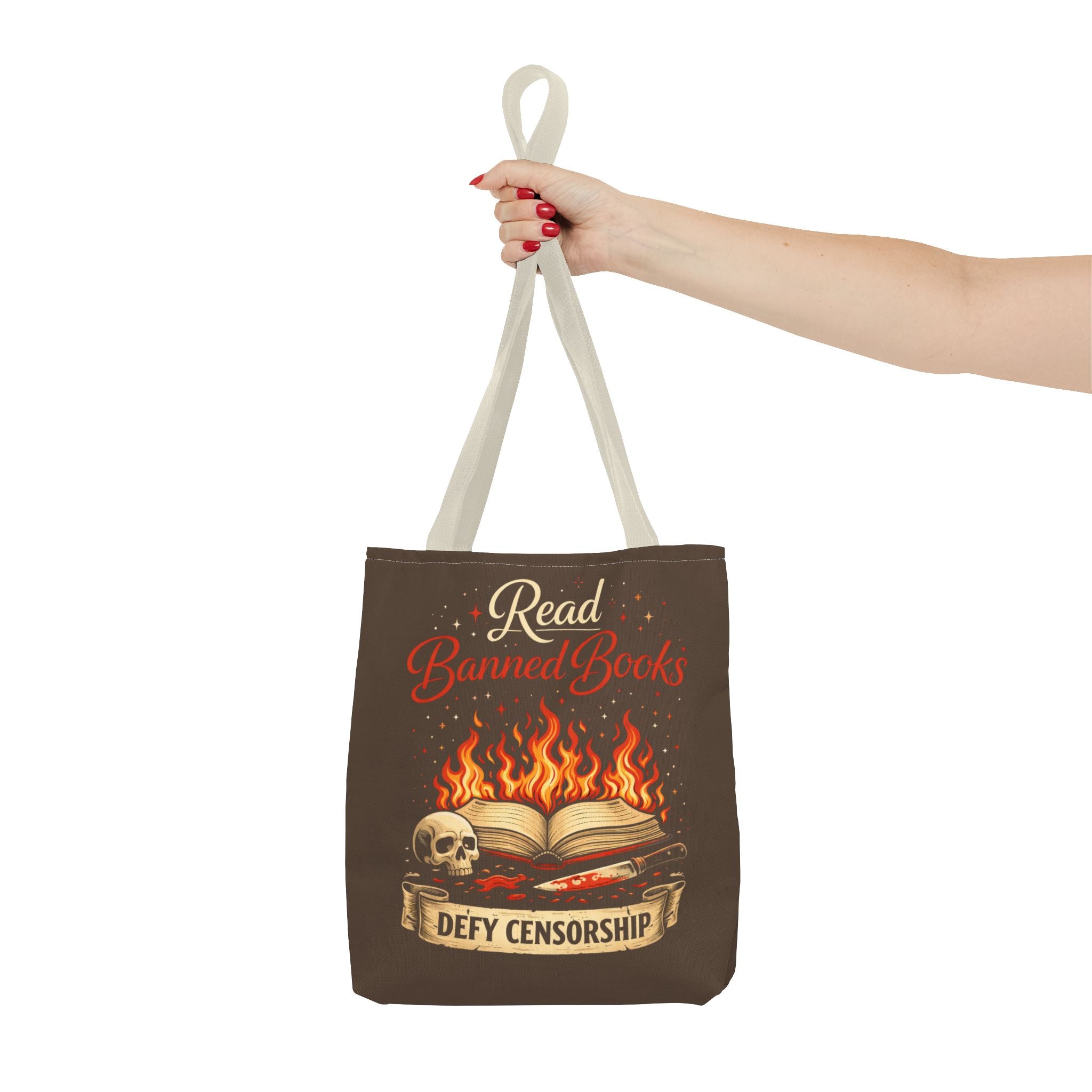 Tote — "Read Banned Books: Defy Censorship" Flame & Skull Graphic