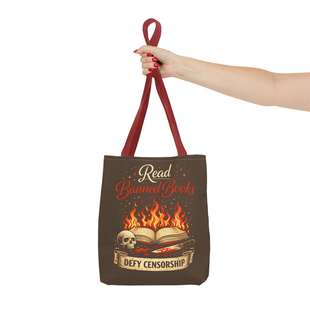 Tote — "Read Banned Books: Defy Censorship" Flame & Skull Graphic