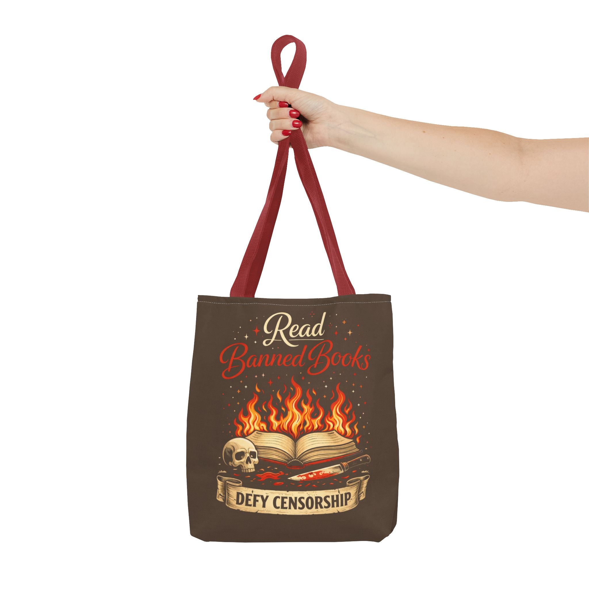 Tote — "Read Banned Books: Defy Censorship" Flame & Skull Graphic