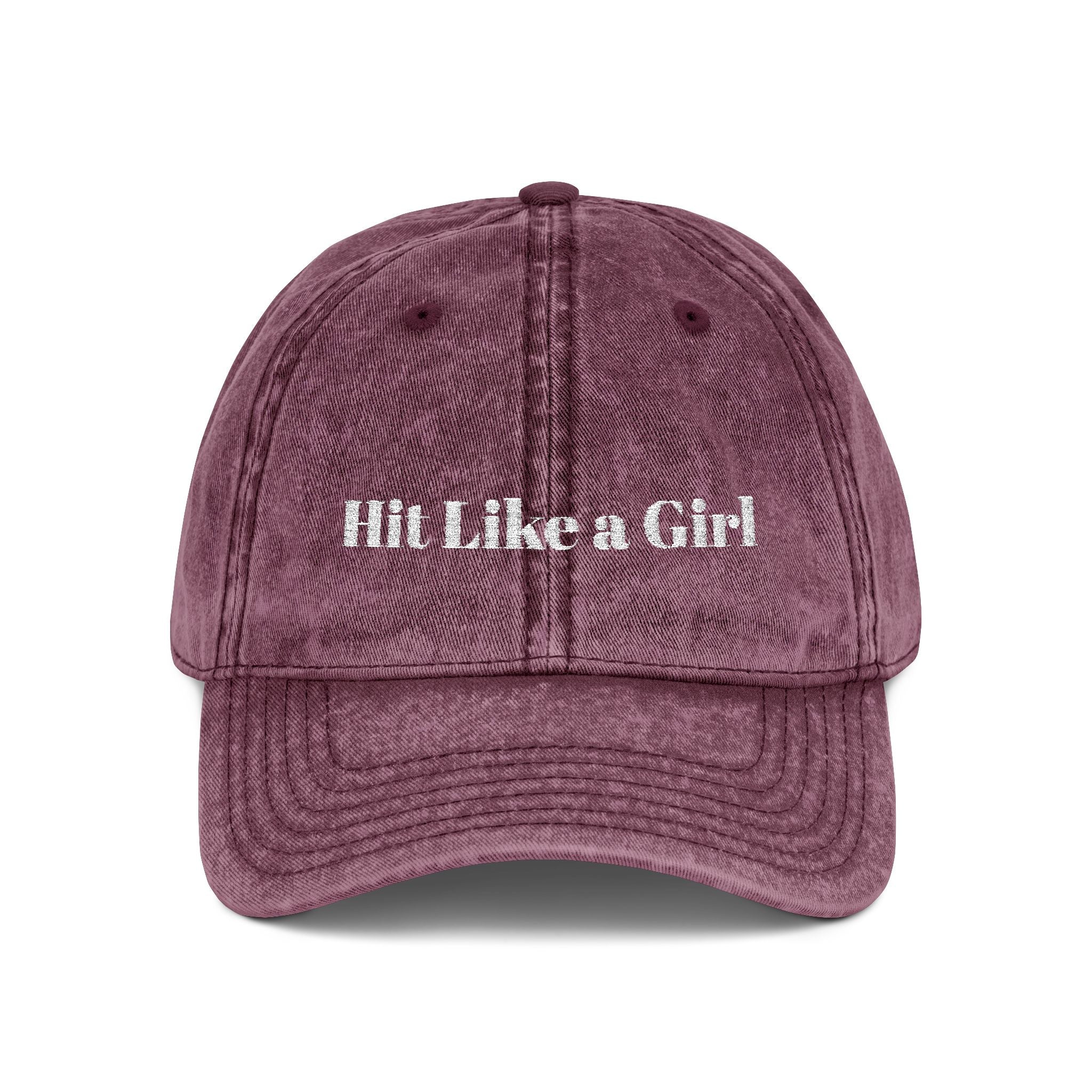 Vintage Embroidered Cap — 'Hit Like a Girl' Distressed Baseball Hat