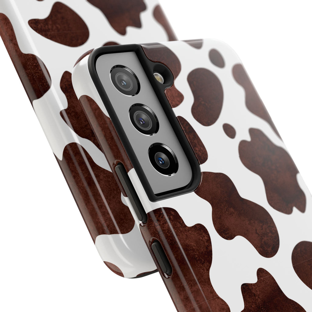 Brown Cow Print Tough Phone Case — Durable Animal Print Phone Cover