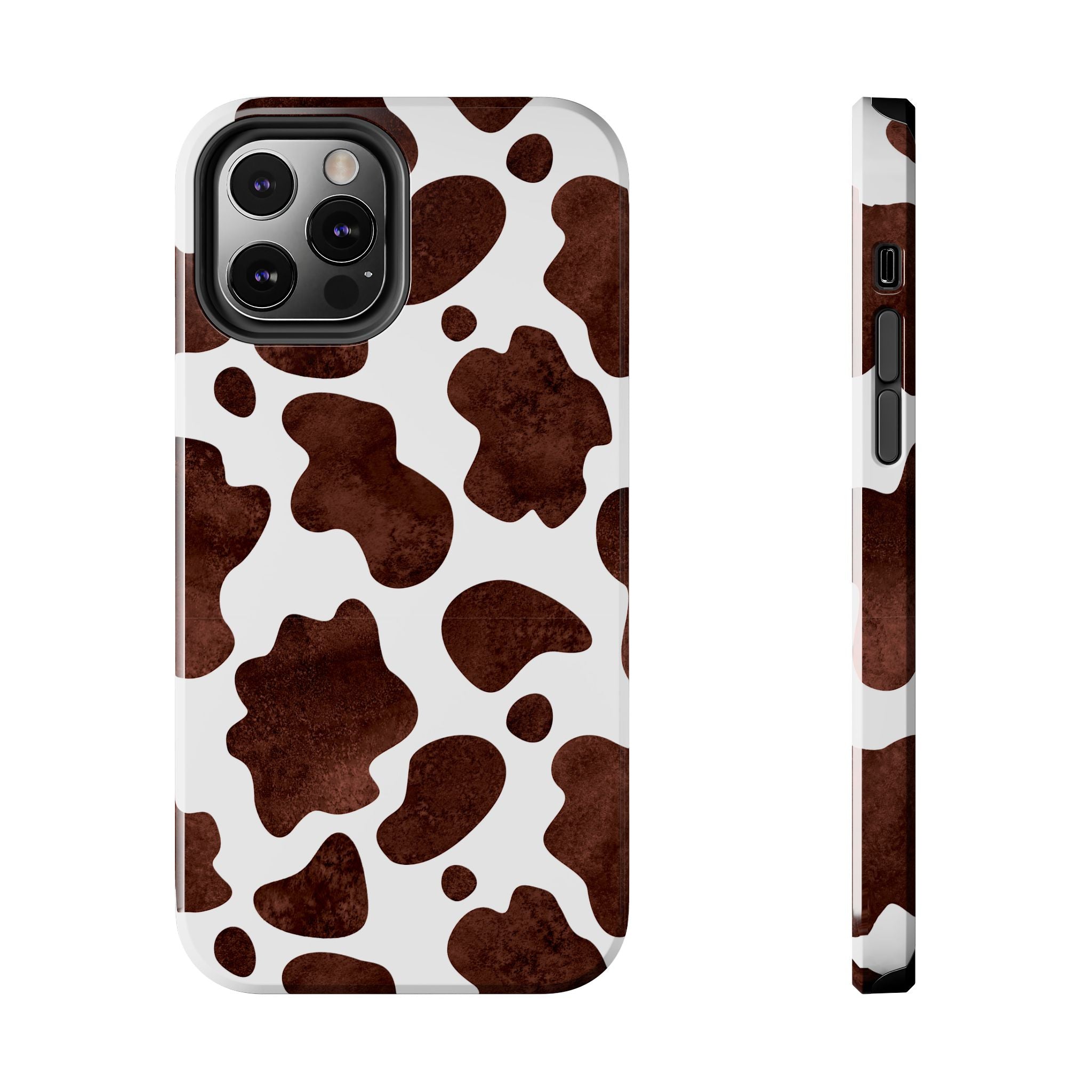 Brown Cow Print Tough Phone Case — Durable Animal Print Phone Cover