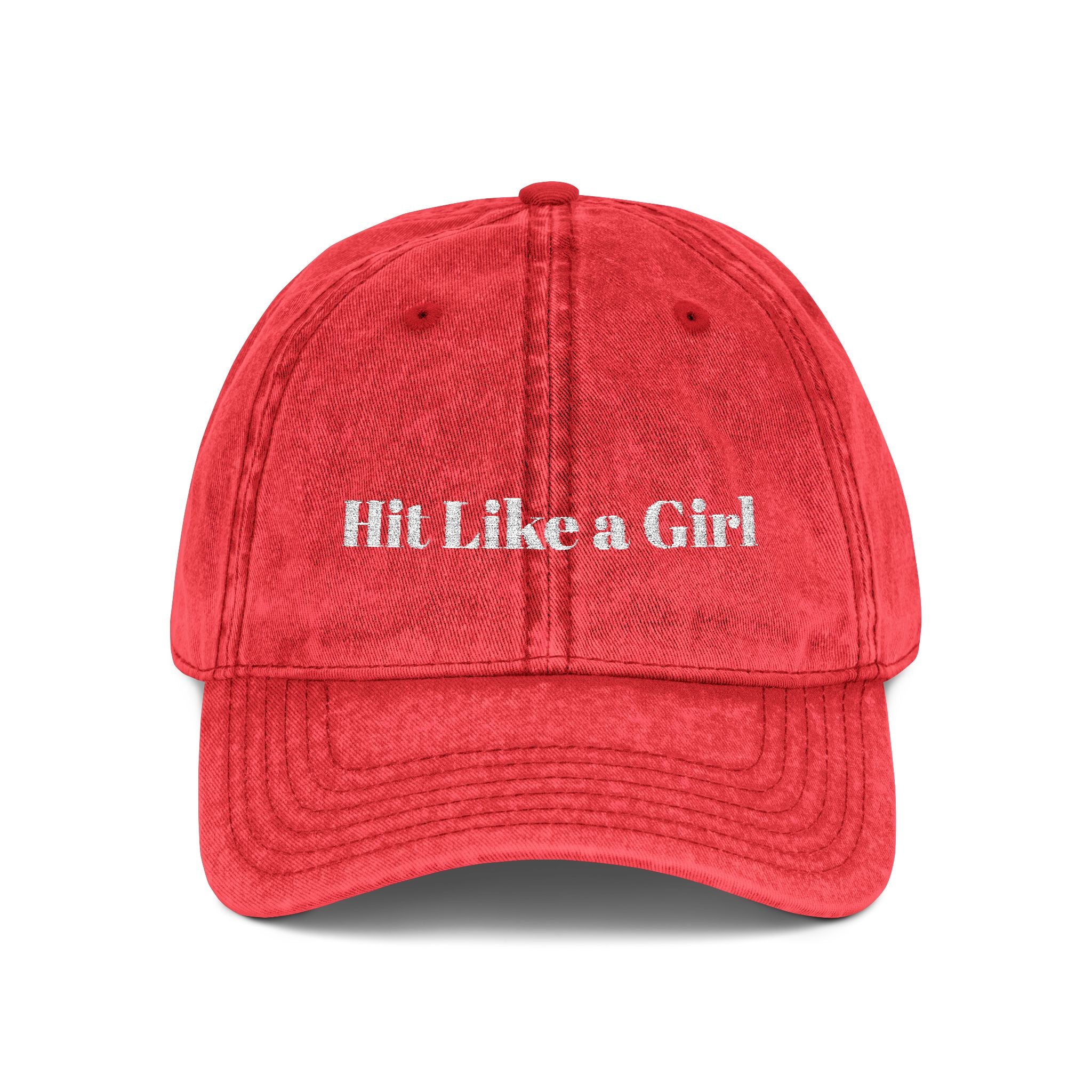 Vintage Embroidered Cap — 'Hit Like a Girl' Distressed Baseball Hat