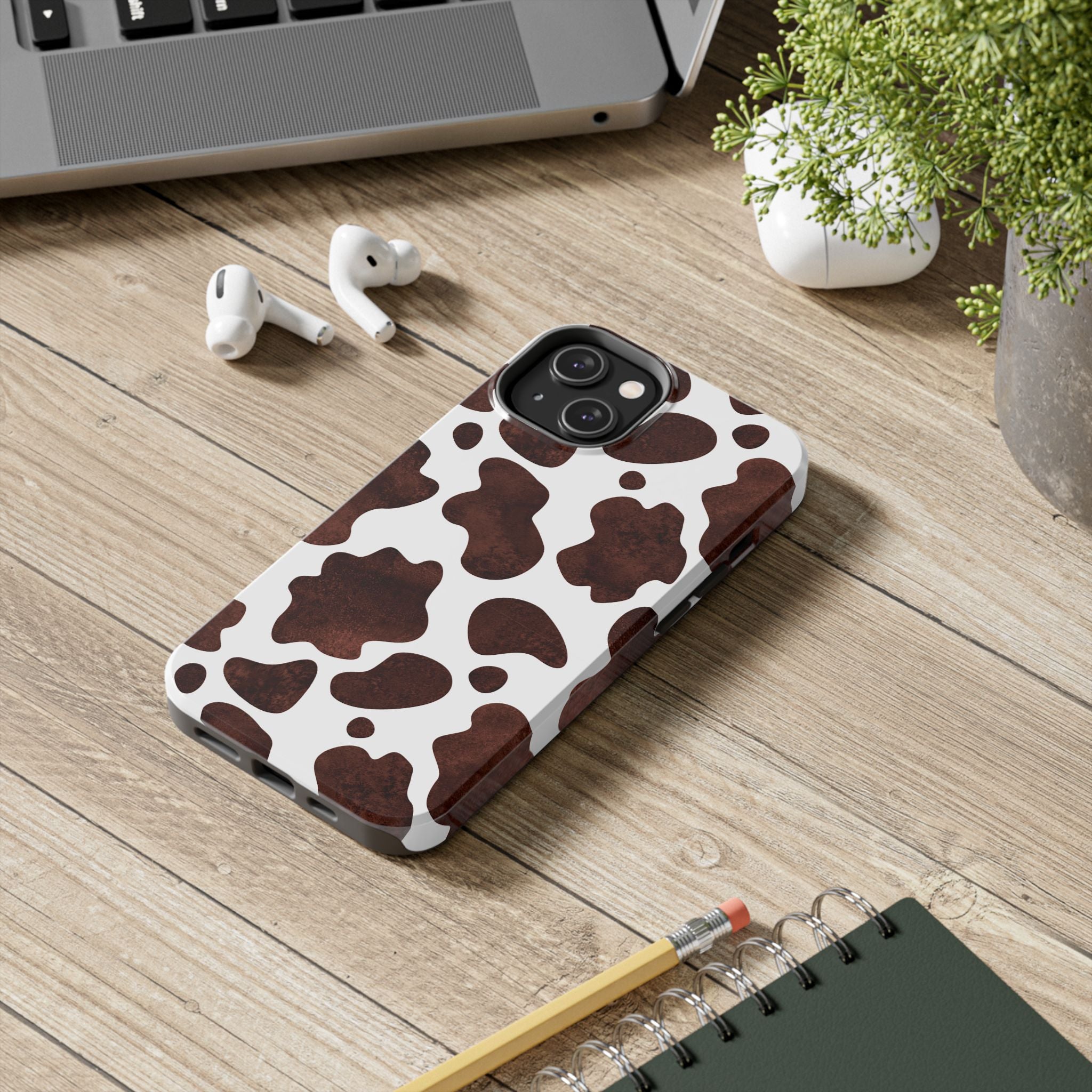 Brown Cow Print Tough Phone Case — Durable Animal Print Phone Cover