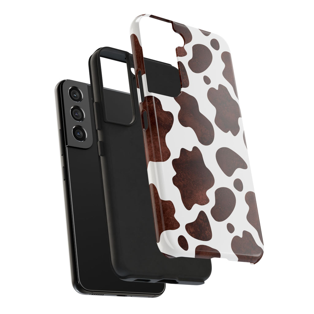 Brown Cow Print Tough Phone Case — Durable Animal Print Phone Cover