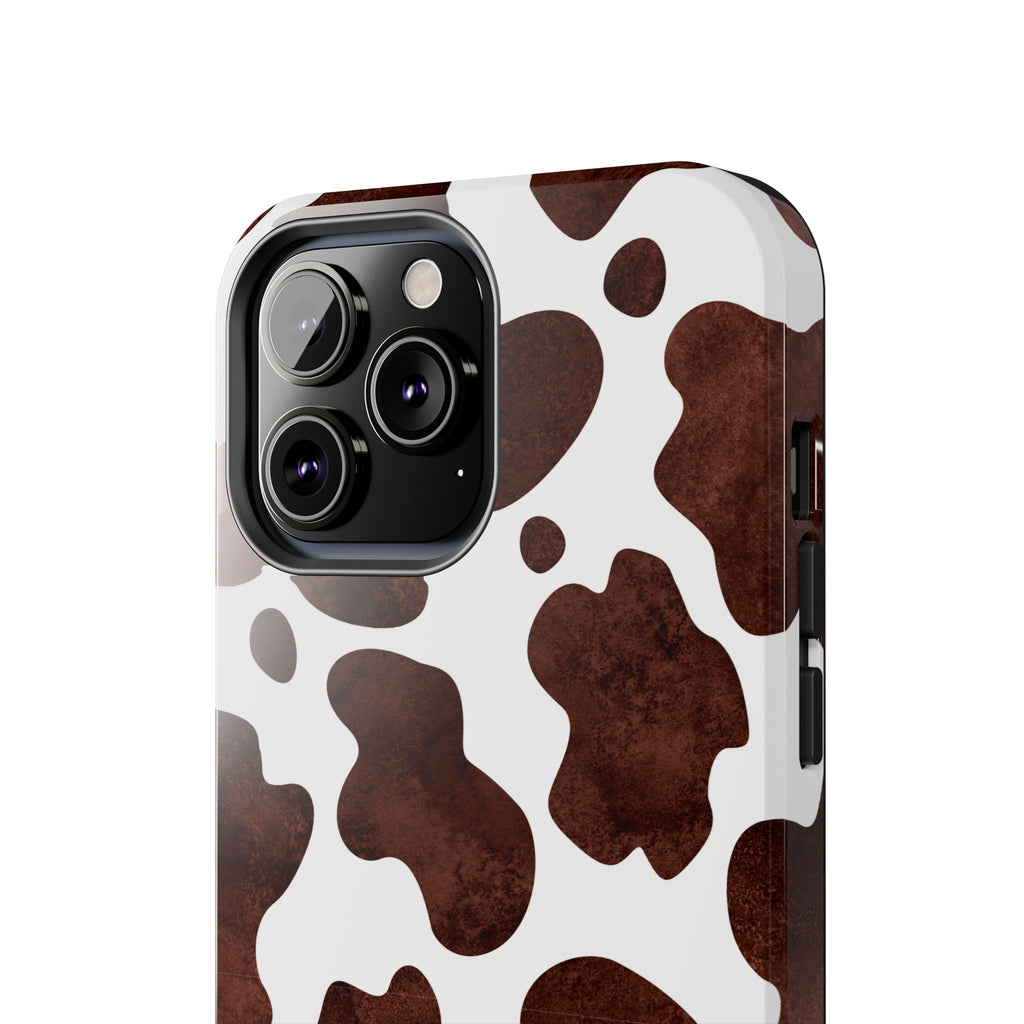 Brown Cow Print Tough Phone Case — Durable Animal Print Phone Cover