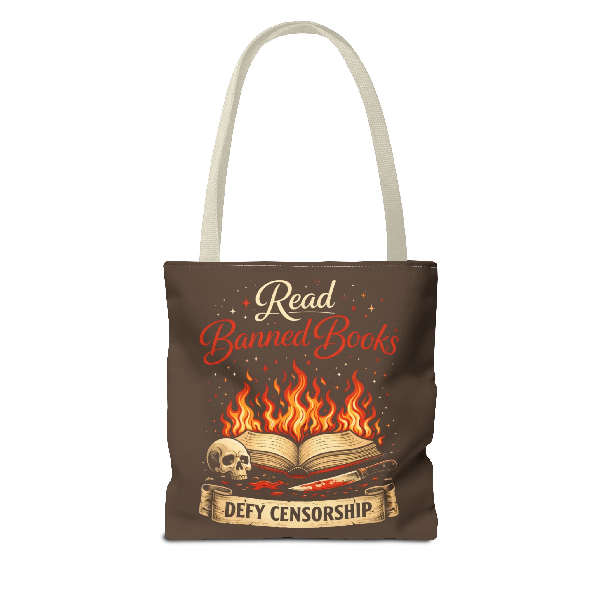 Tote — "Read Banned Books: Defy Censorship" Flame & Skull Graphic