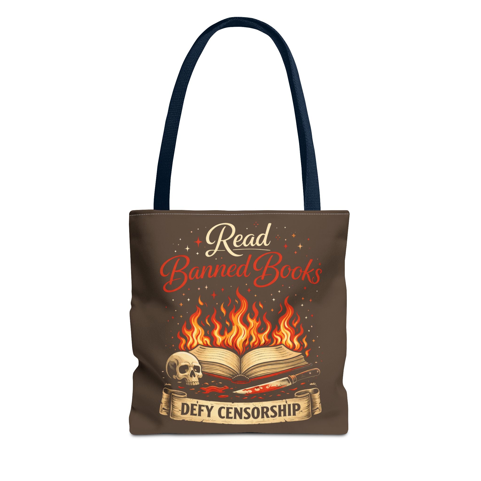 Tote — "Read Banned Books: Defy Censorship" Flame & Skull Graphic