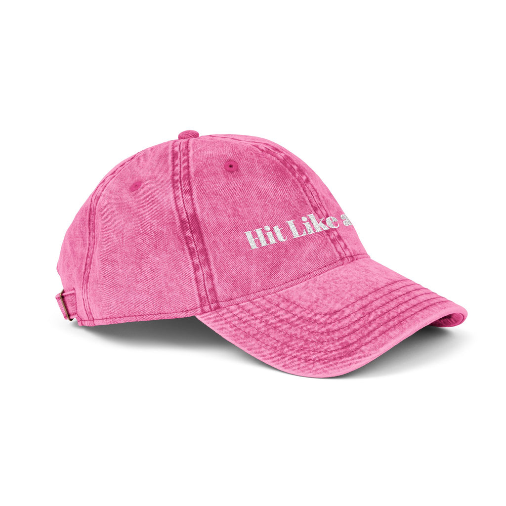 Vintage Embroidered Cap — 'Hit Like a Girl' Distressed Baseball Hat