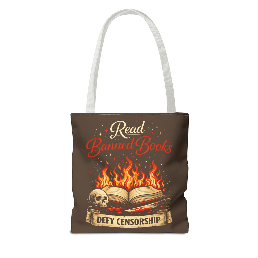 Tote — "Read Banned Books: Defy Censorship" Flame & Skull Graphic