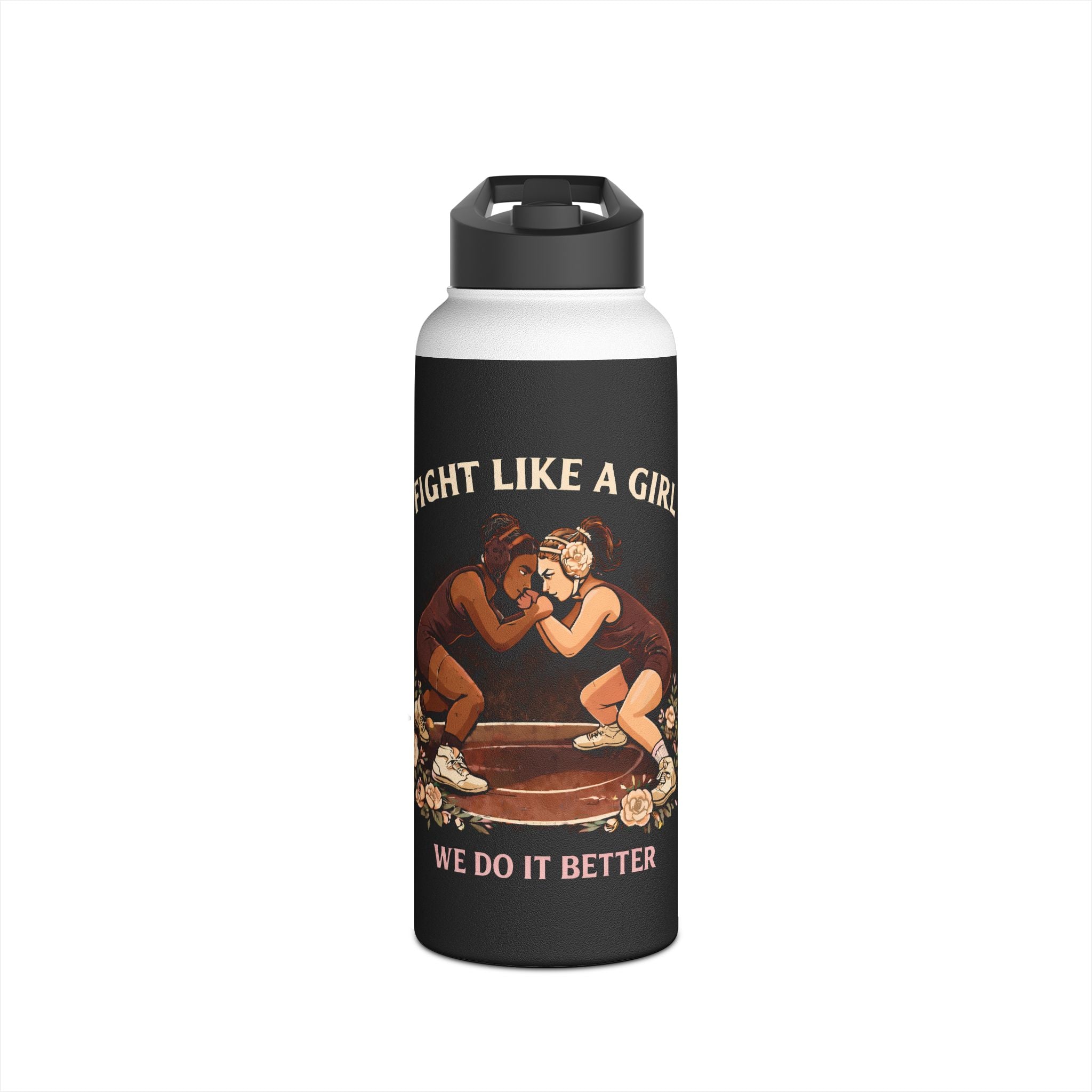 Stainless Water Bottle — “Fight Like a Girl, We Do It Better” Vintage Wrestling Design
