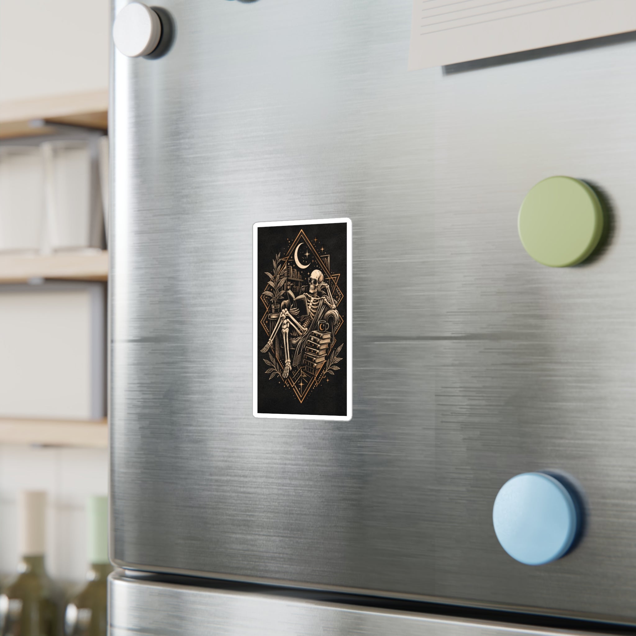 Skeleton Reading Book Stack Sticker | Kiss-Cut Vinyl Decal