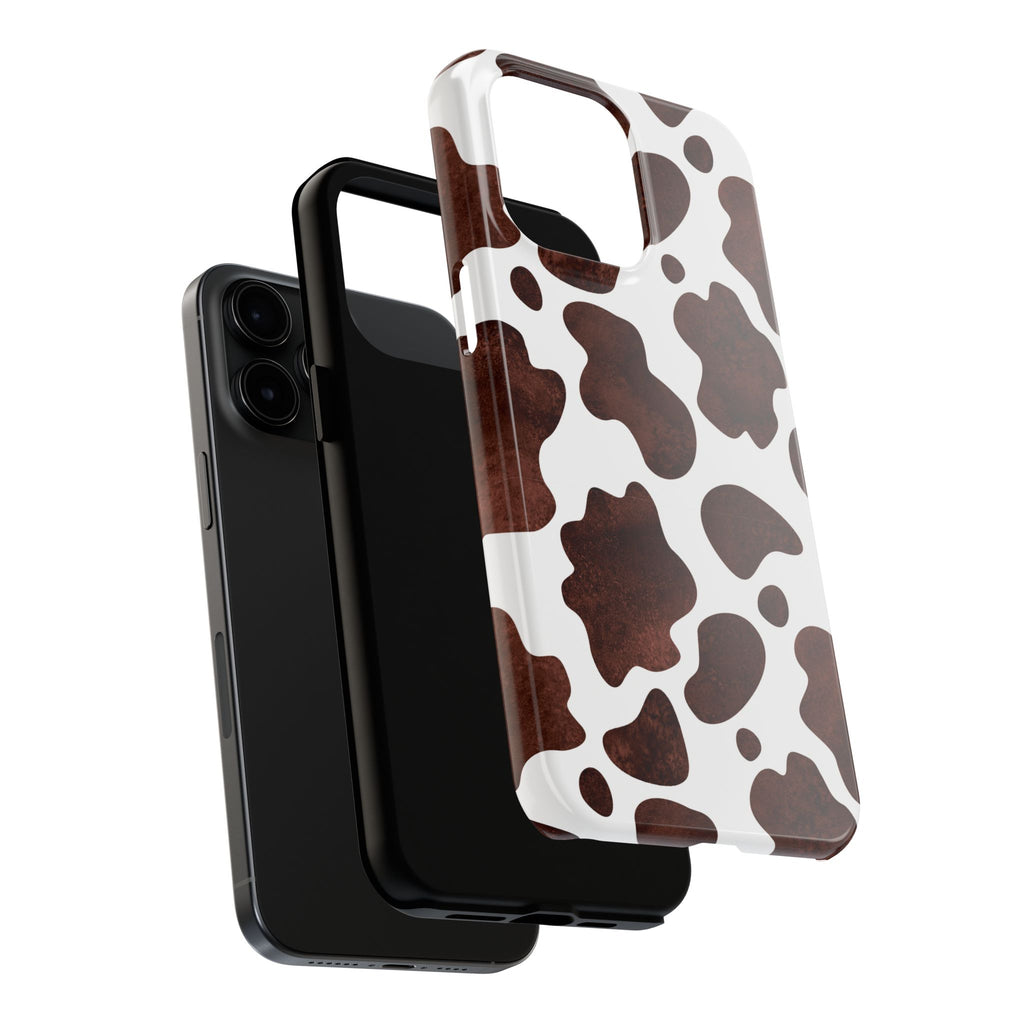 Brown Cow Print Tough Phone Case — Durable Animal Print Phone Cover
