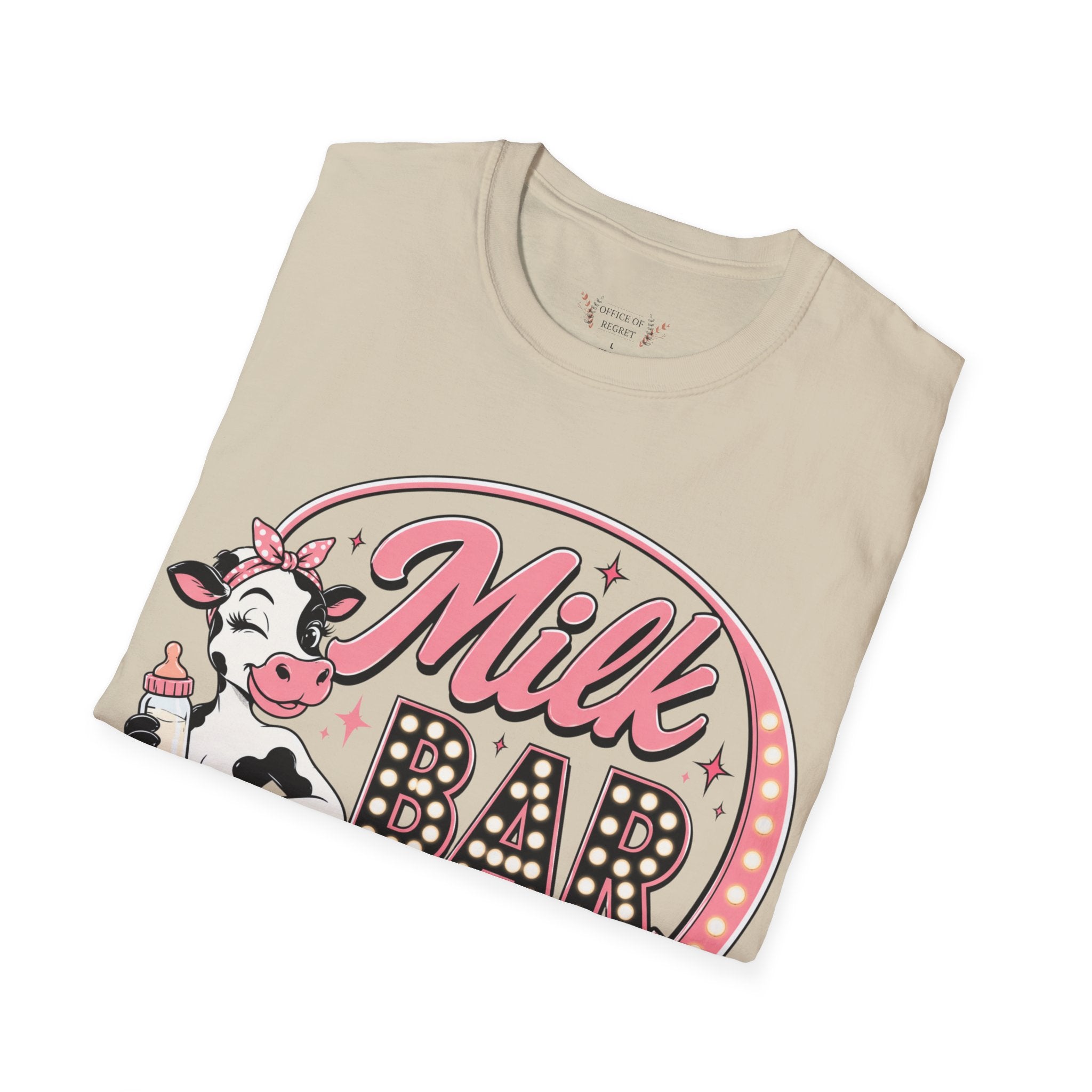 Milk Bar T‑Shirt – Cute Retro Cow "Open 24/7" Graphic Tee