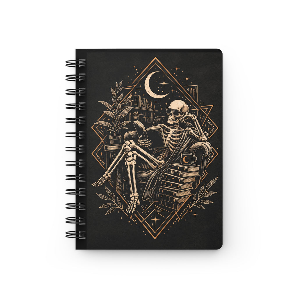 Skeleton Reading with Moon Spiral Bound Journal | Literary Quote Cicero