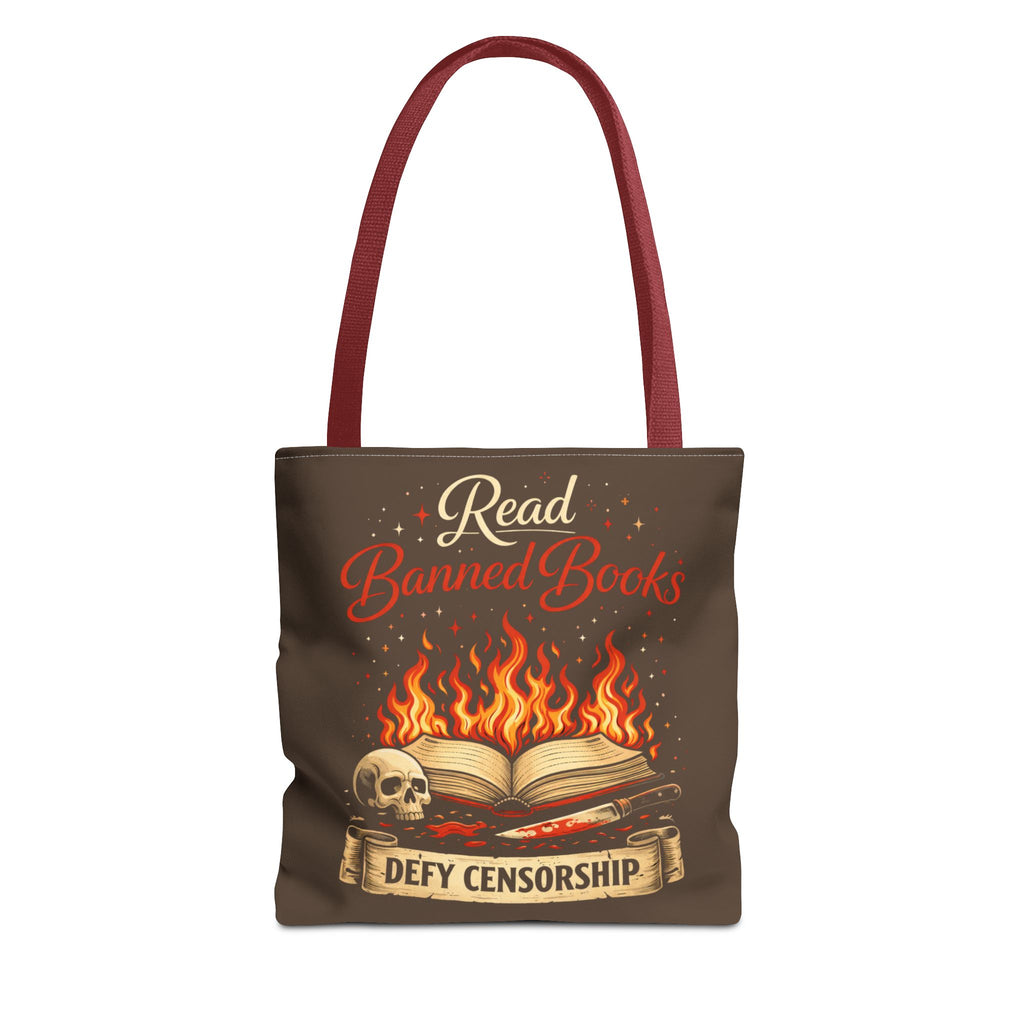 Tote — "Read Banned Books: Defy Censorship" Flame & Skull Graphic