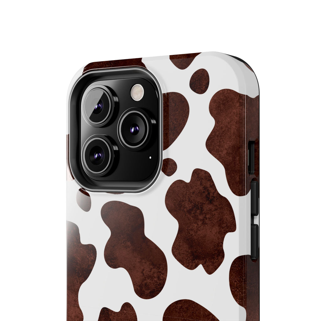 Brown Cow Print Tough Phone Case — Durable Animal Print Phone Cover