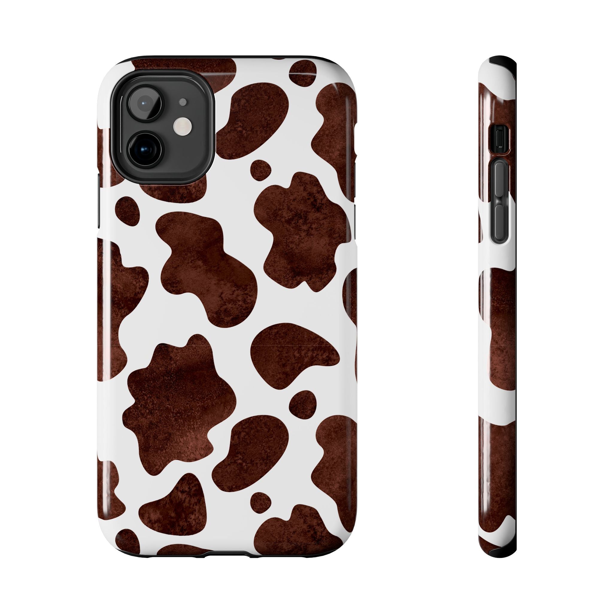 Brown Cow Print Tough Phone Case — Durable Animal Print Phone Cover