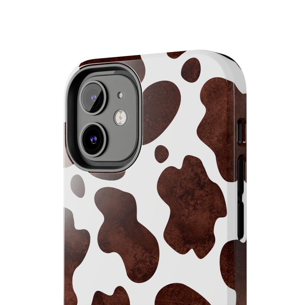 Brown Cow Print Tough Phone Case — Durable Animal Print Phone Cover