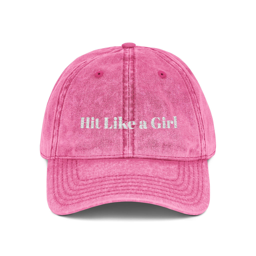 Vintage Embroidered Cap — 'Hit Like a Girl' Distressed Baseball Hat
