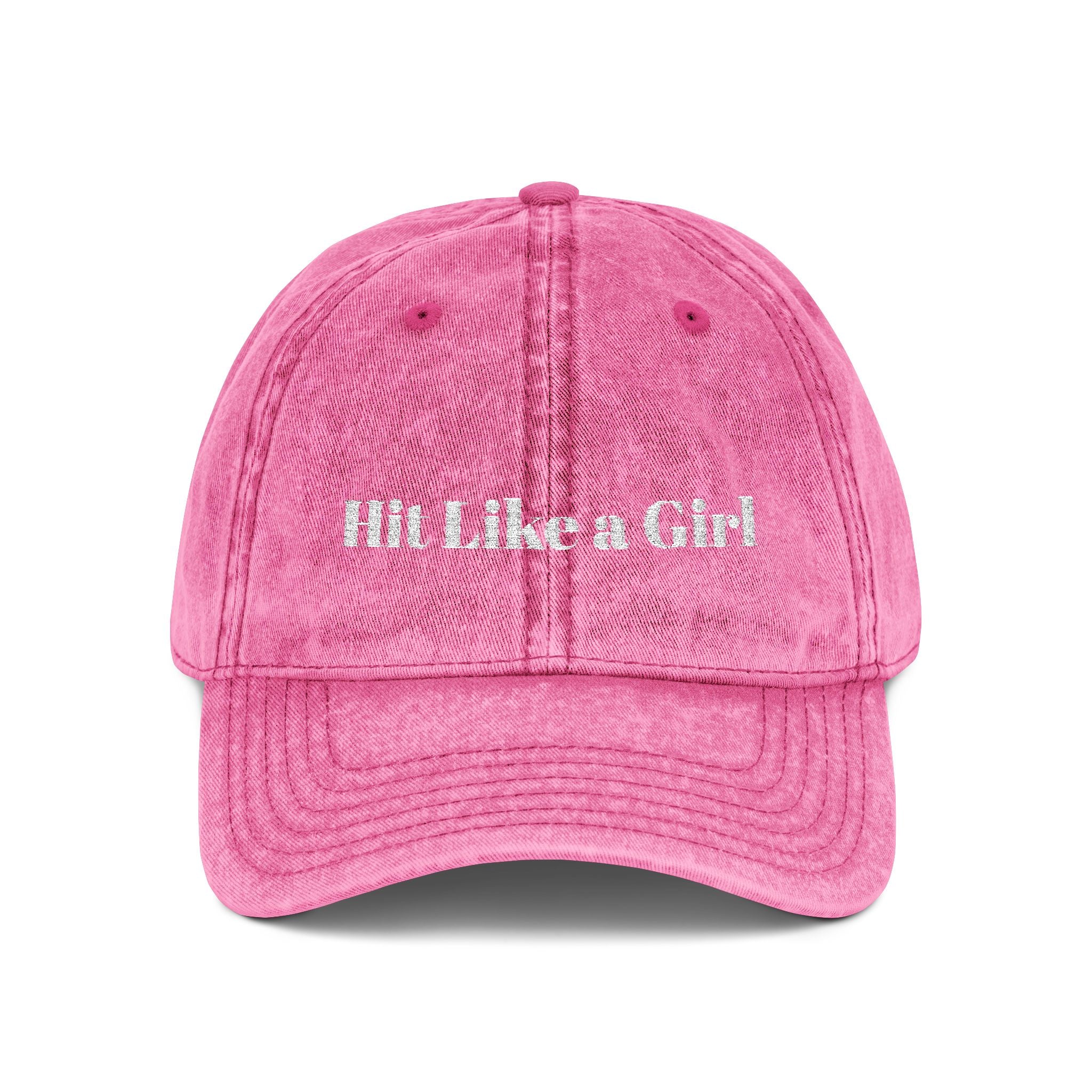 Vintage Embroidered Cap — 'Hit Like a Girl' Distressed Baseball Hat
