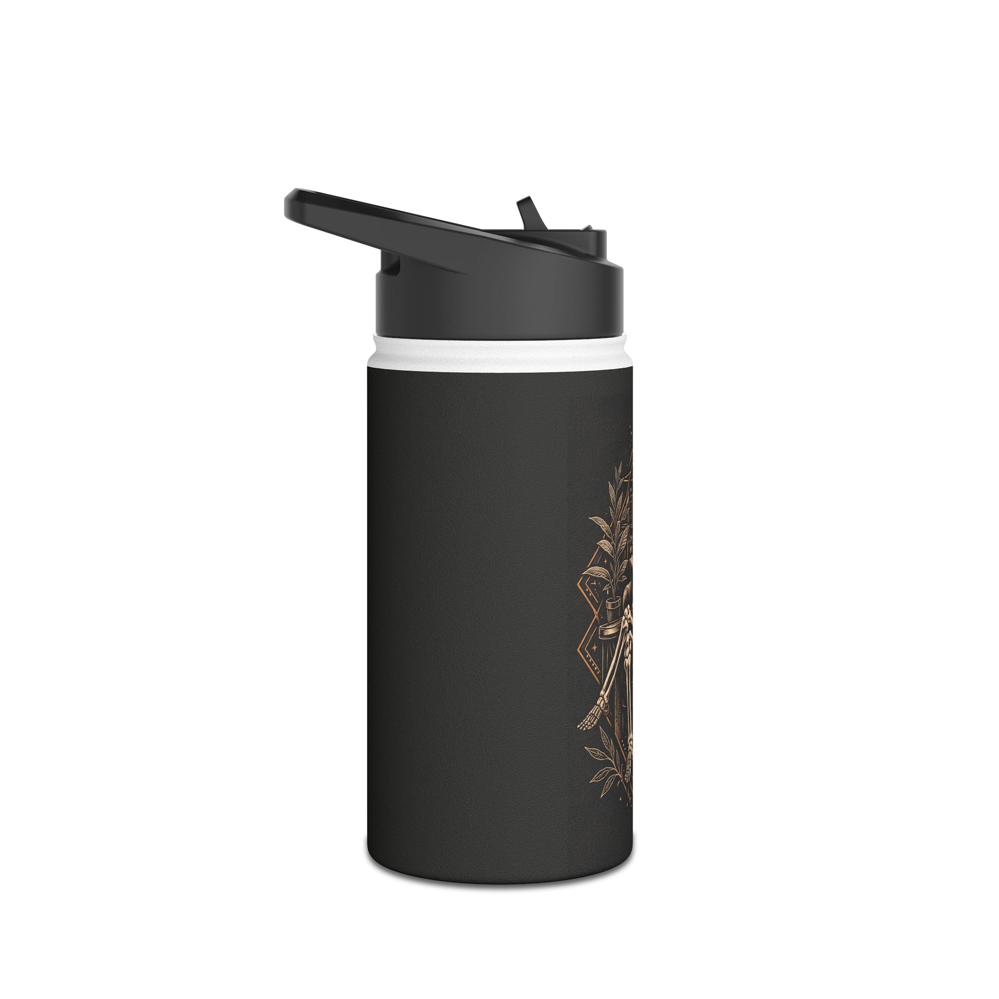 Skeleton & Moon Stainless Steel Water Bottle — Gothic Moonlit Skull Design