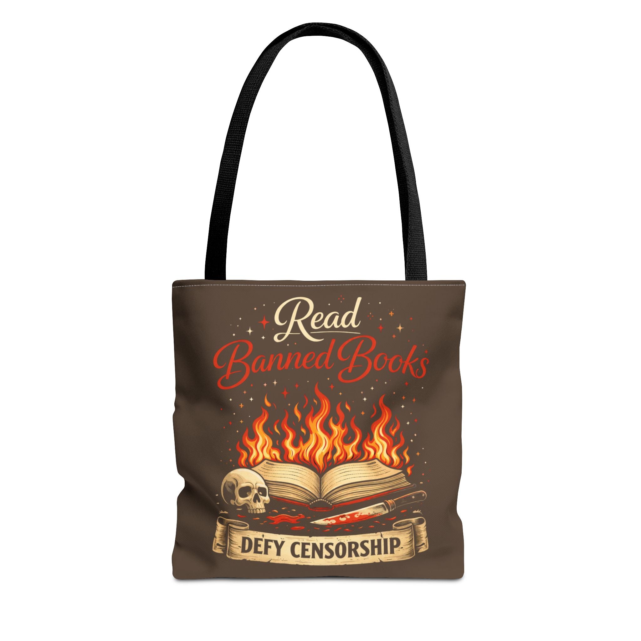 Tote — "Read Banned Books: Defy Censorship" Flame & Skull Graphic