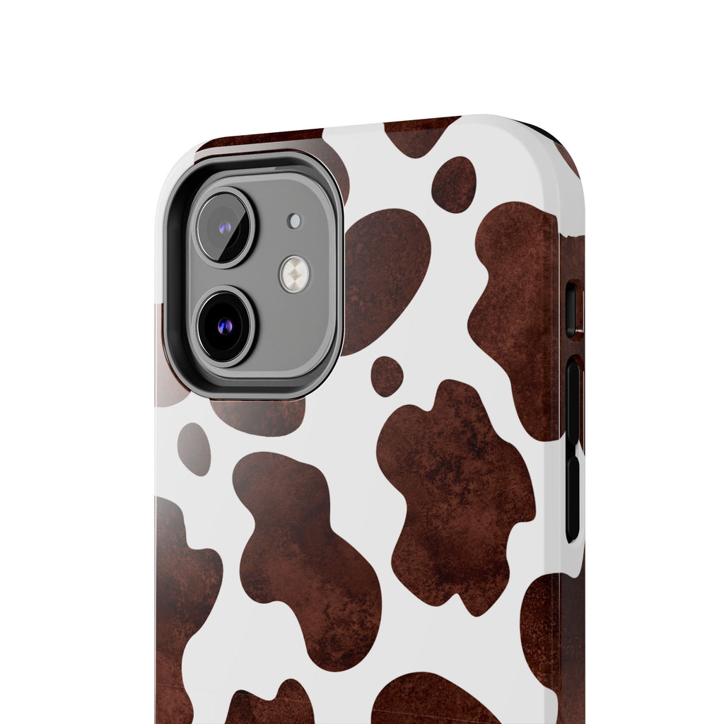Brown Cow Print Tough Phone Case — Durable Animal Print Phone Cover