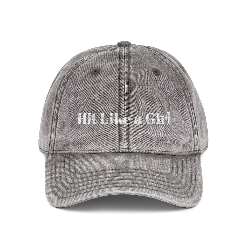 Vintage Embroidered Cap — 'Hit Like a Girl' Distressed Baseball Hat