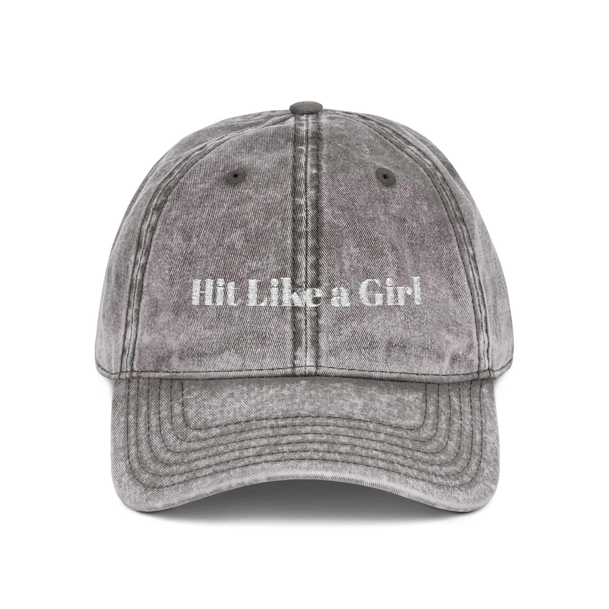 Vintage Embroidered Cap — 'Hit Like a Girl' Distressed Baseball Hat
