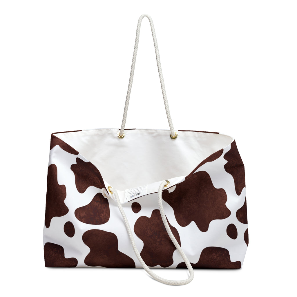 Cow Print Weekender Bag — Brown Cowhide Pattern Travel Tote