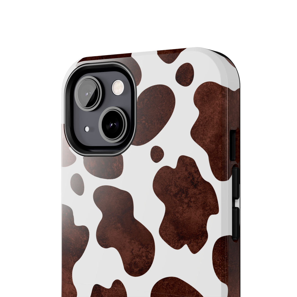 Brown Cow Print Tough Phone Case — Durable Animal Print Phone Cover