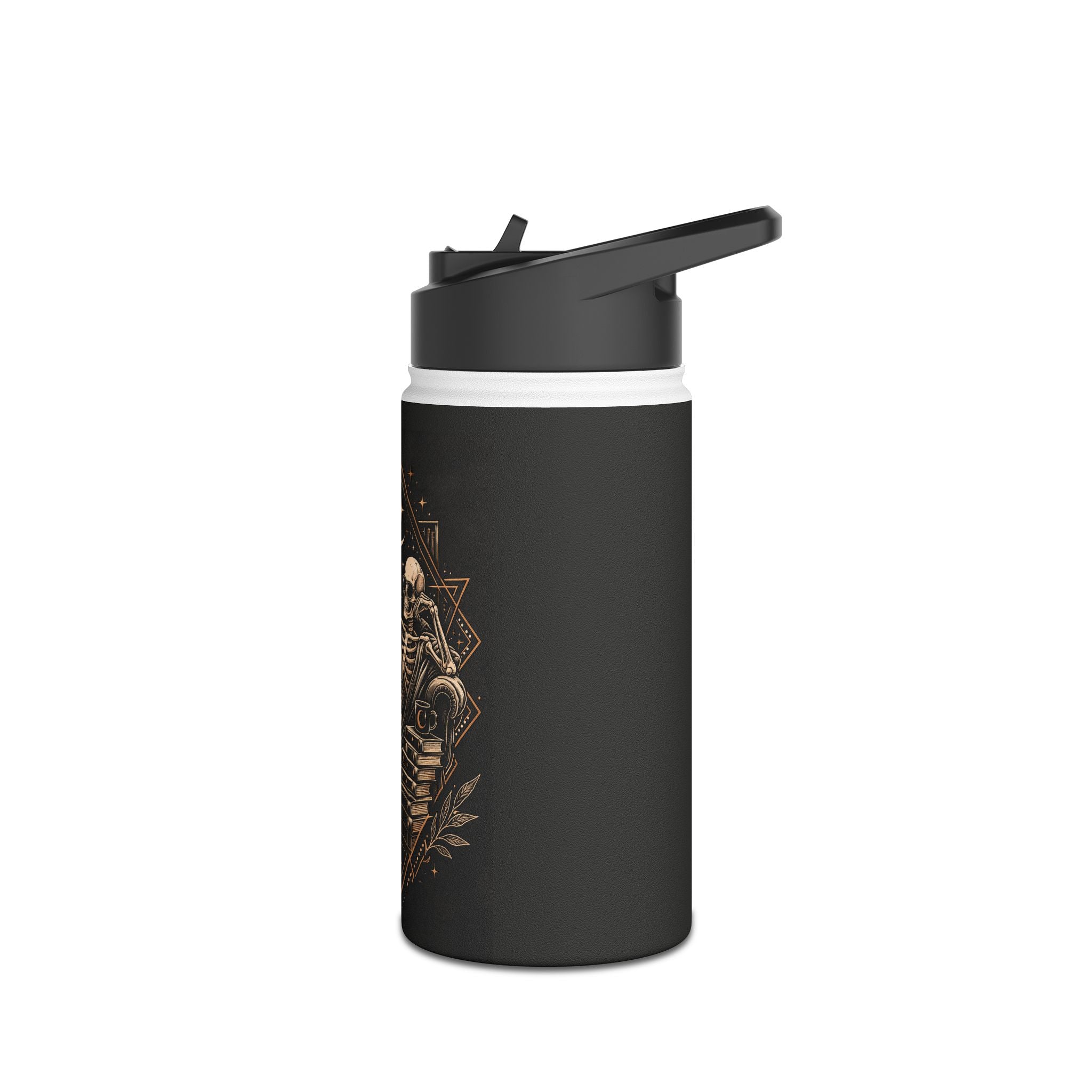 Skeleton & Moon Stainless Steel Water Bottle — Gothic Moonlit Skull Design