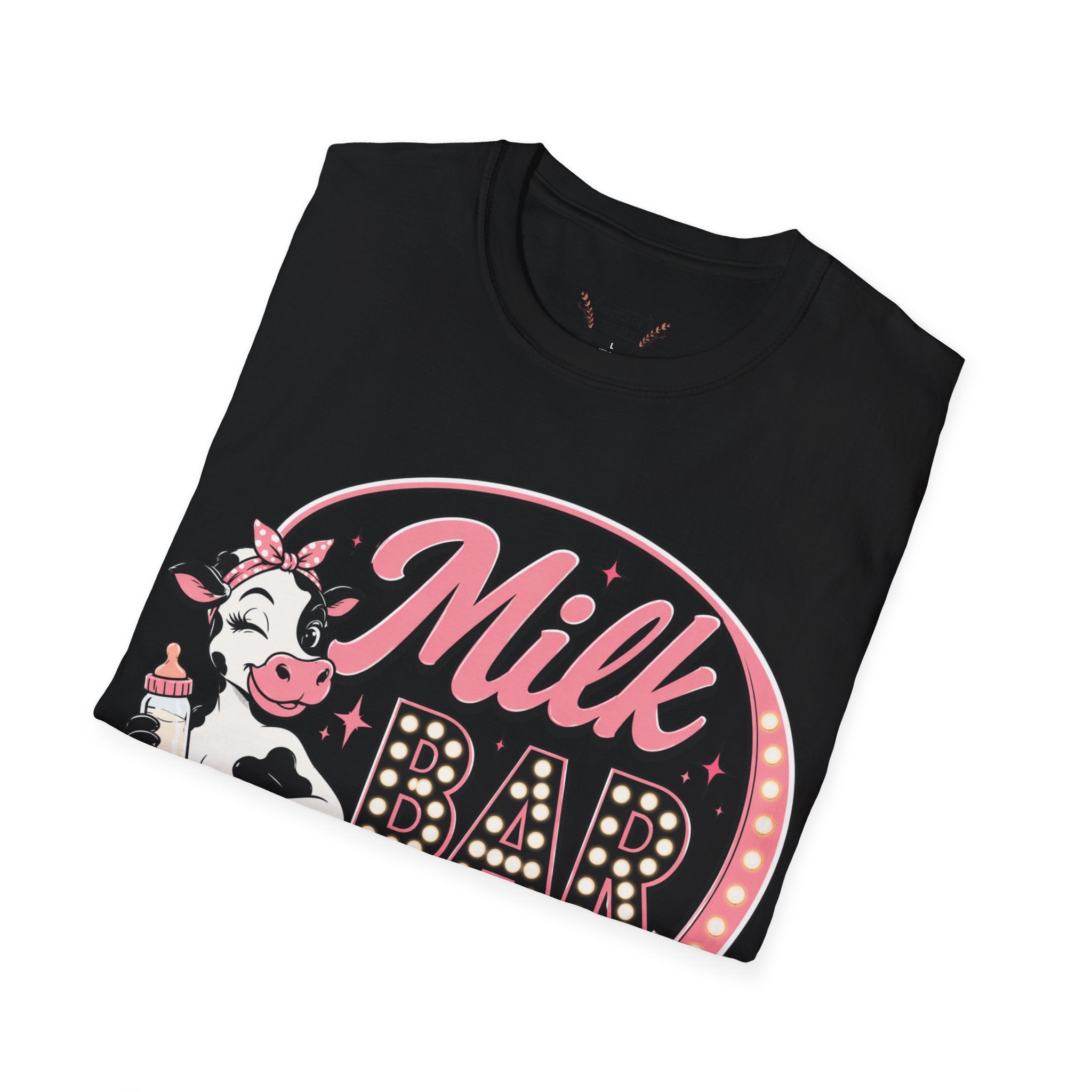 Milk Bar T‑Shirt – Cute Retro Cow "Open 24/7" Graphic Tee