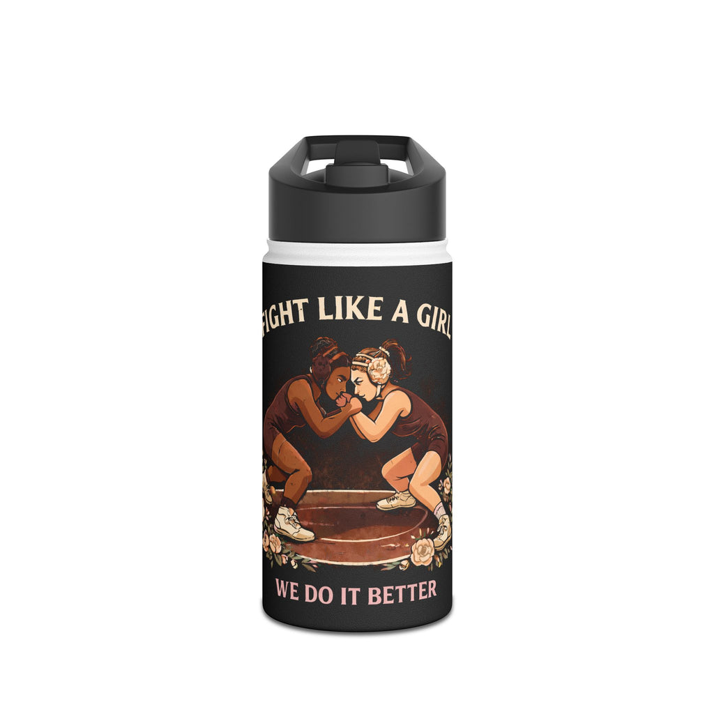 Stainless Water Bottle — “Fight Like a Girl, We Do It Better” Vintage Wrestling Design