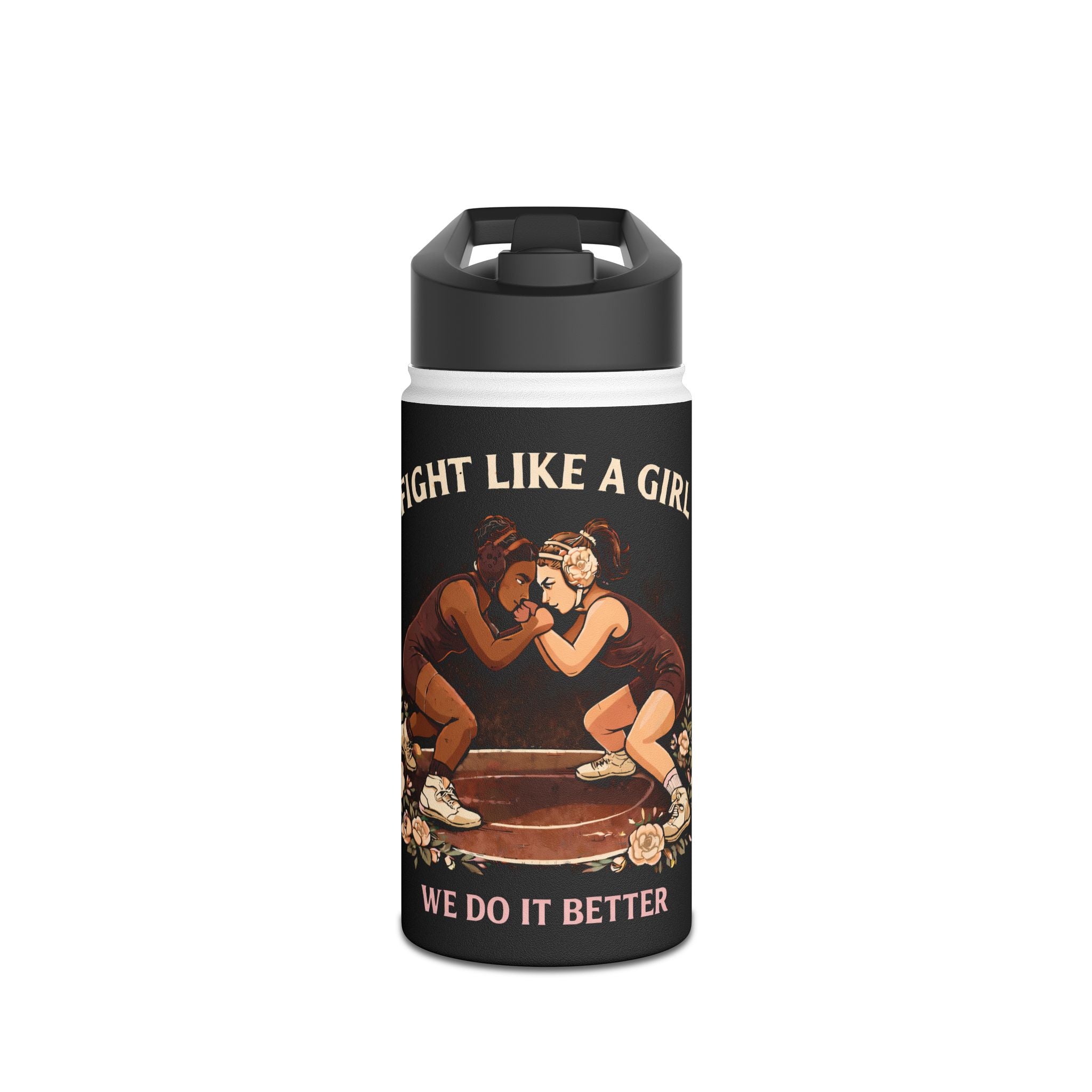 Stainless Water Bottle — “Fight Like a Girl, We Do It Better” Vintage Wrestling Design