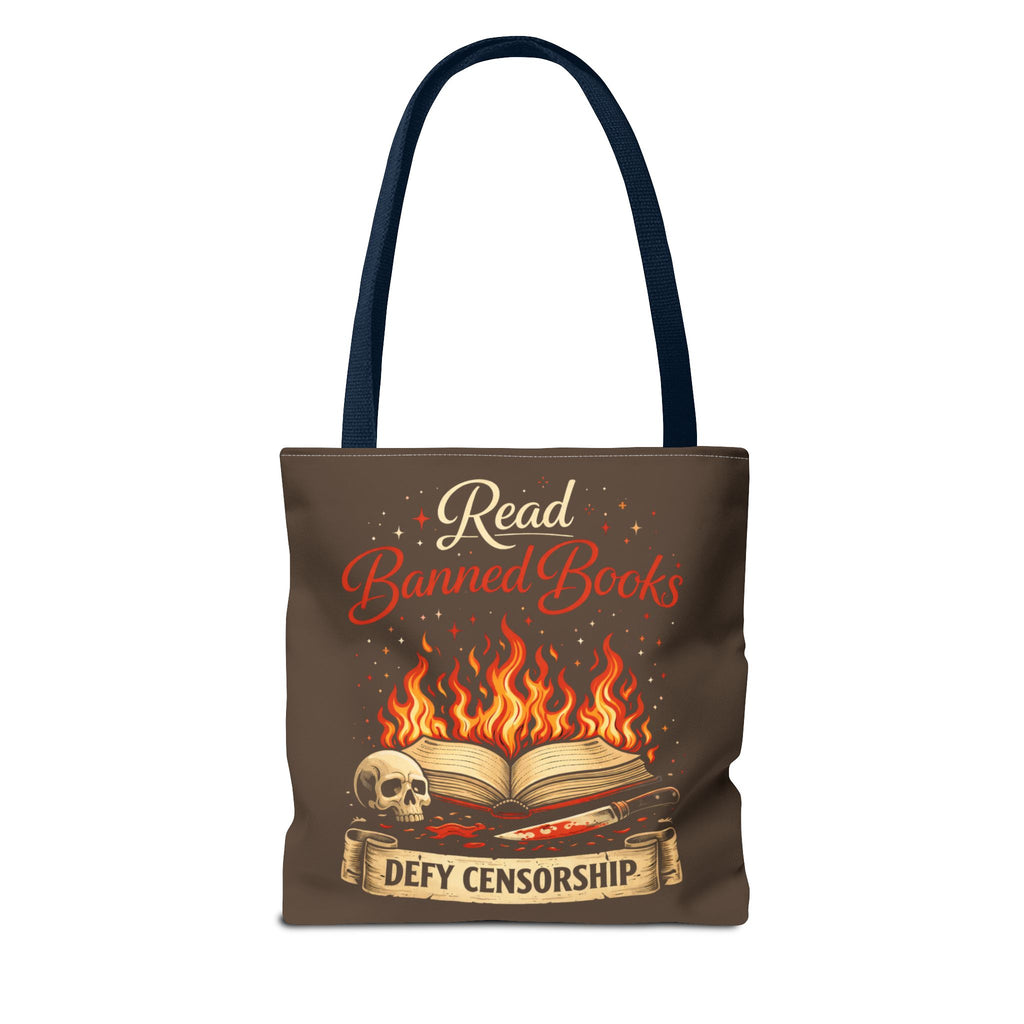 Tote — "Read Banned Books: Defy Censorship" Flame & Skull Graphic