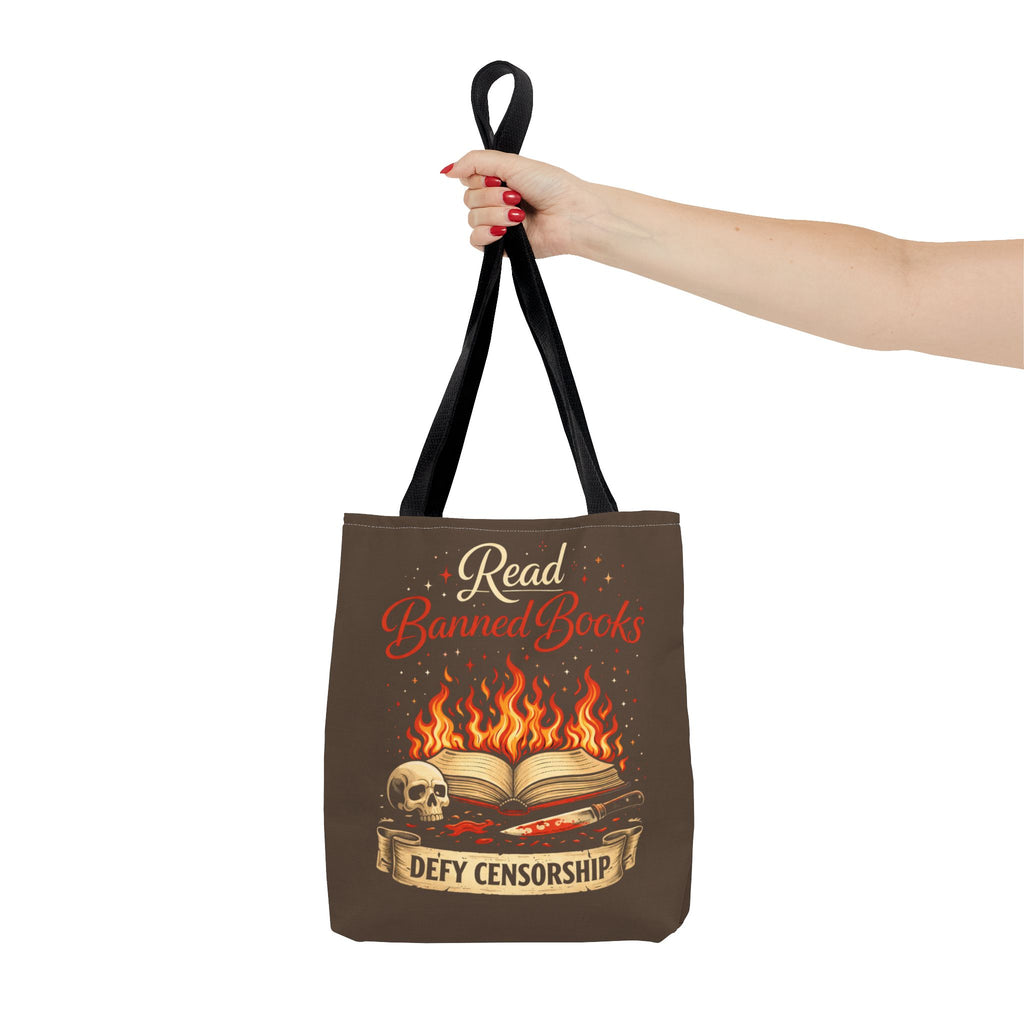 Tote — "Read Banned Books: Defy Censorship" Flame & Skull Graphic