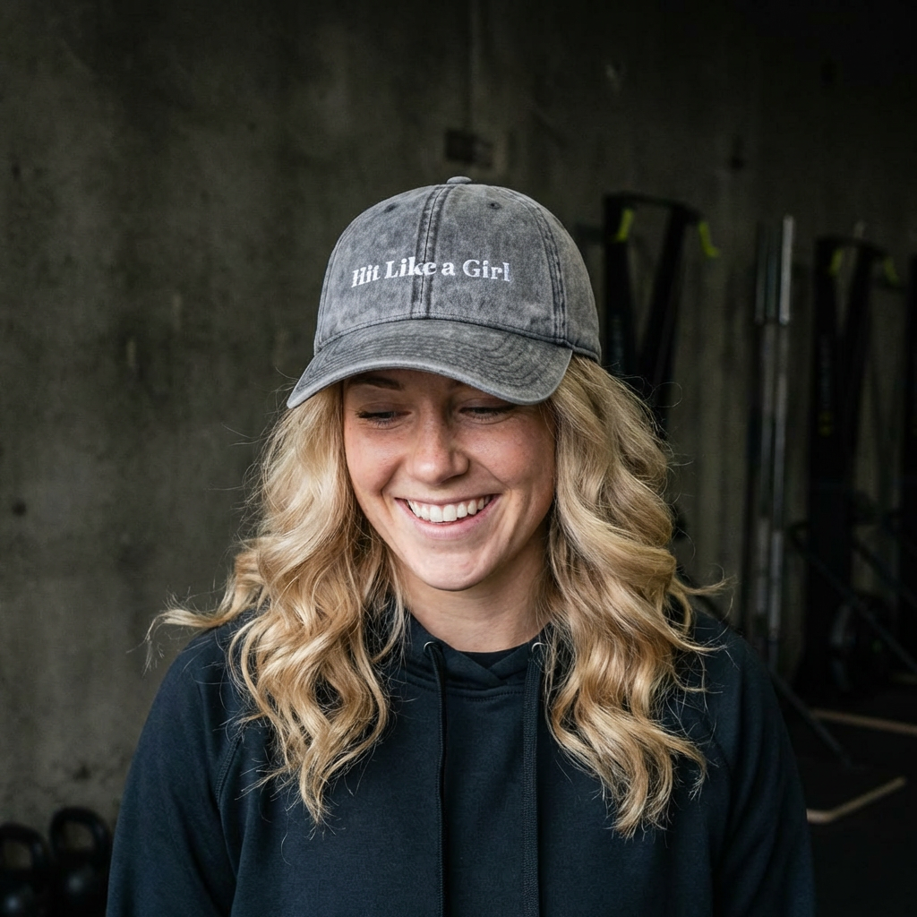 Vintage Embroidered Cap — 'Hit Like a Girl' Distressed Baseball Hat
