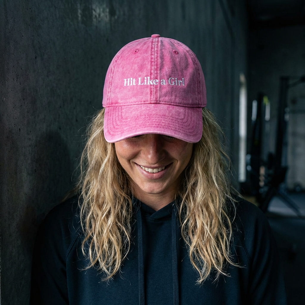 Vintage Embroidered Cap — 'Hit Like a Girl' Distressed Baseball Hat