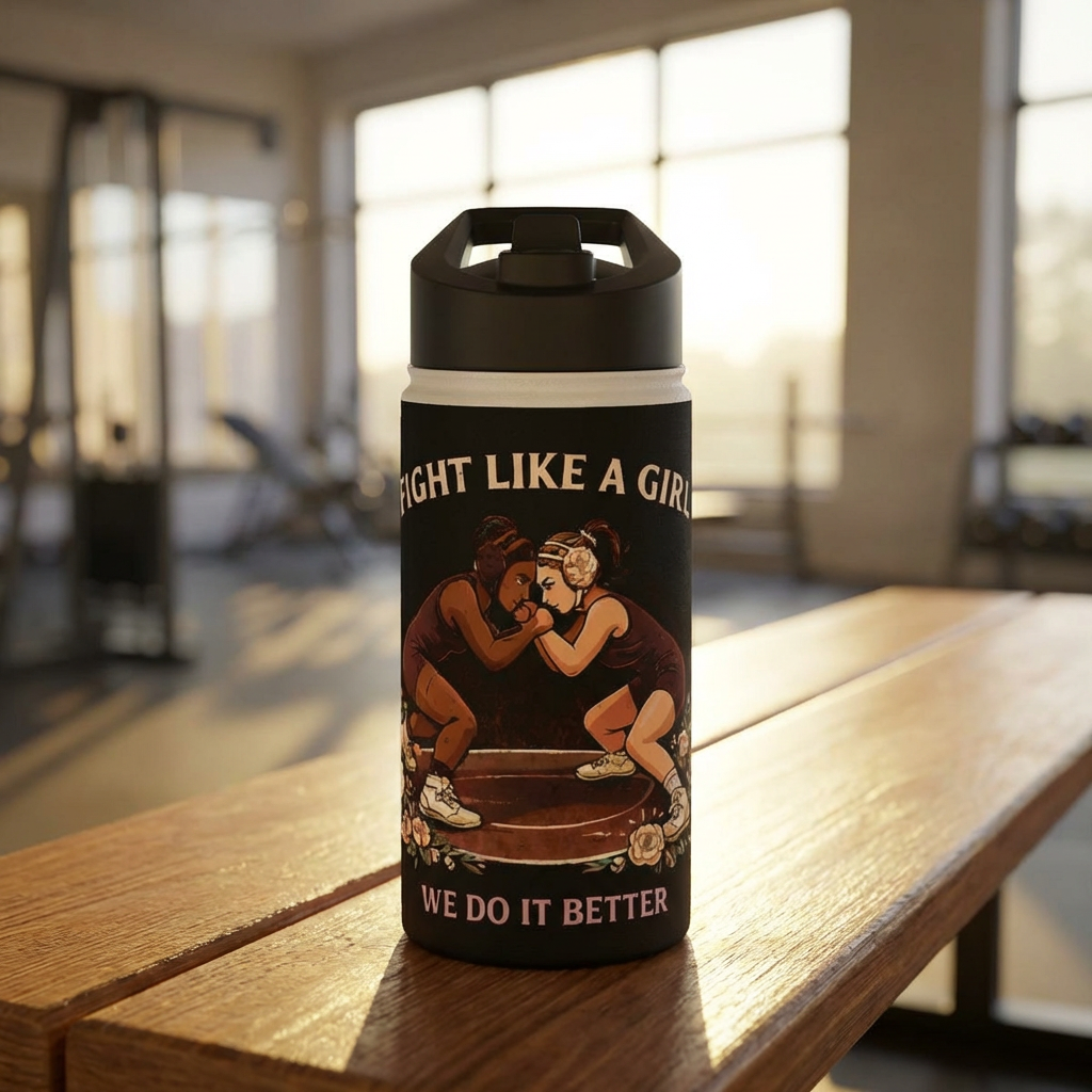 Stainless Water Bottle — “Fight Like a Girl, We Do It Better” Vintage Wrestling Design