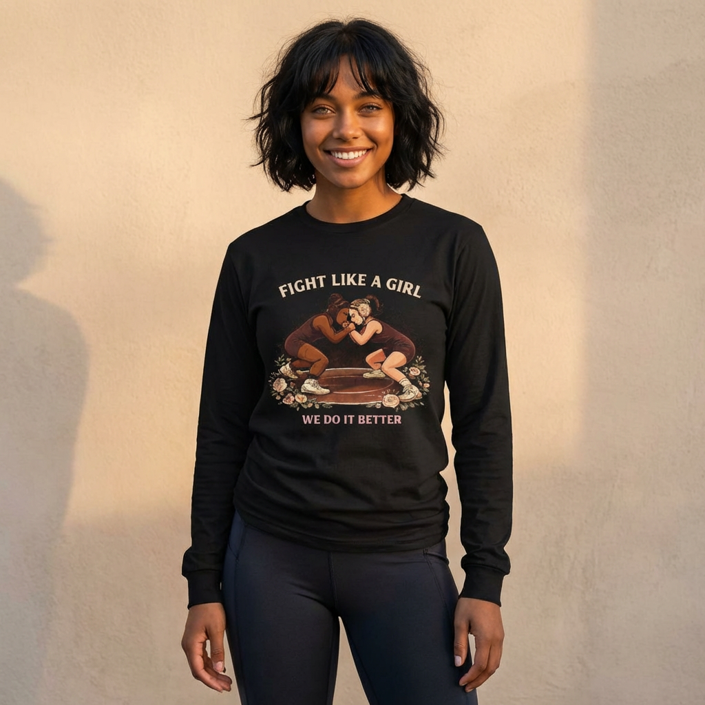 Fight Like a Girl Long Sleeve Tee — We Do It Better Vintage Wrestling Graphic