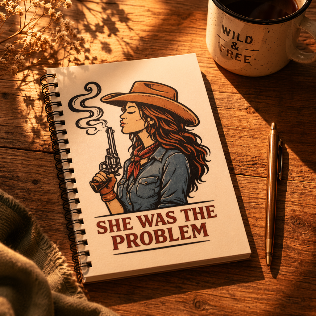 She Was the Problem Cowgirl Notebook — Spiral Ruled Journal for Rebels & Writers